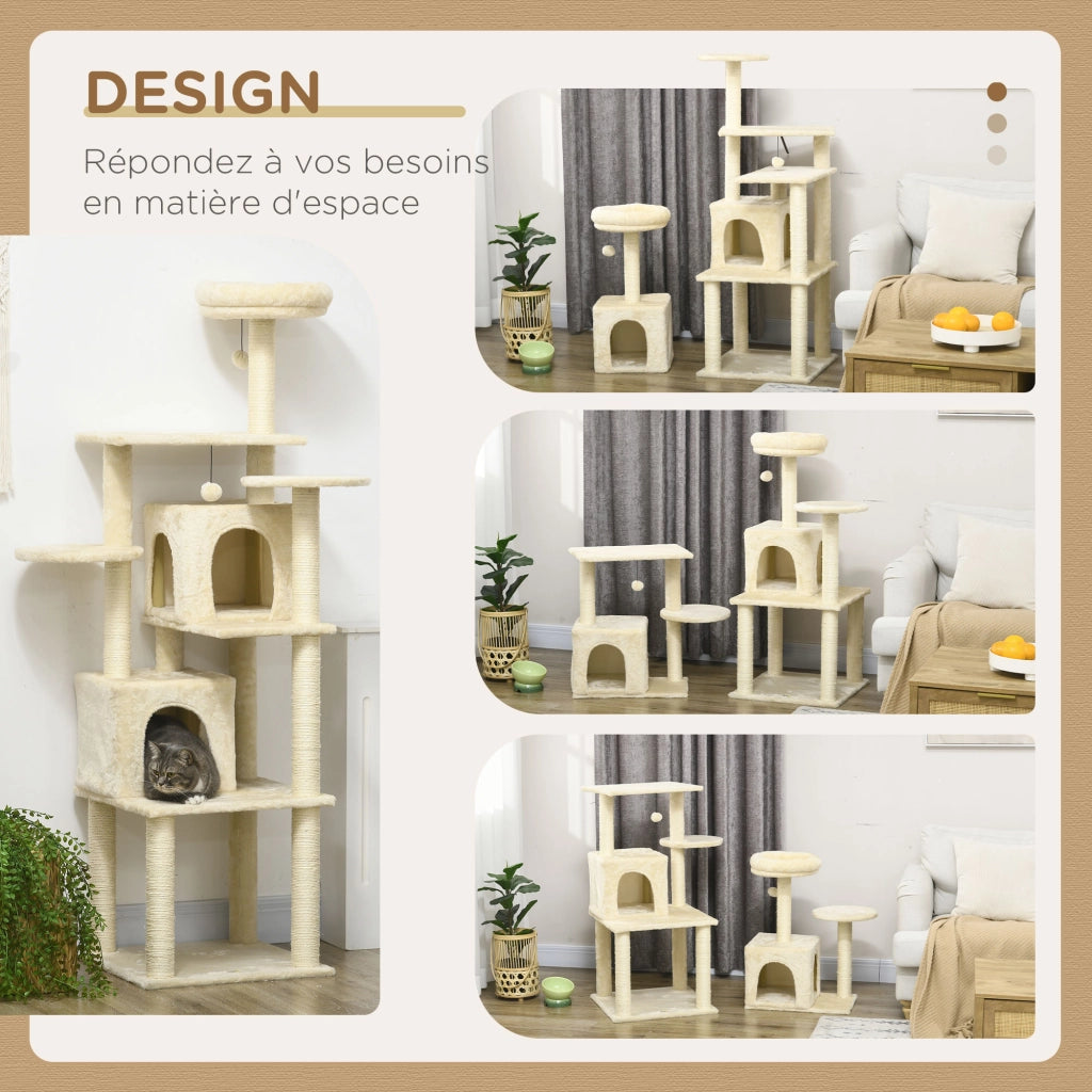 Tiragraffi per gatti con nicchie e piattaforme ¨C zephmum ¨C beige 171 cm