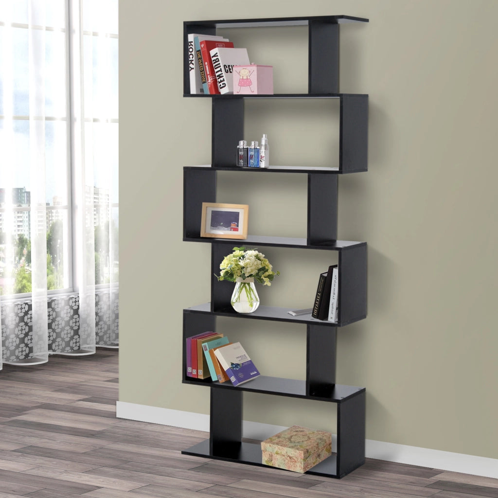 Libreria in Legno Design Moderno con 6 Ripiani ¨C Zephmum ¨C 80x23x192cm Nero