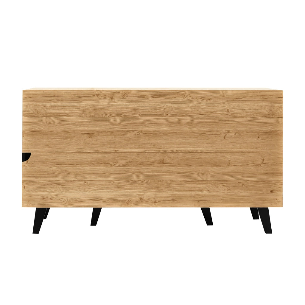 Credenza grande in legno e nero - Zephmum- 140x78,5x41 cm, LED, vetro, design coordinato