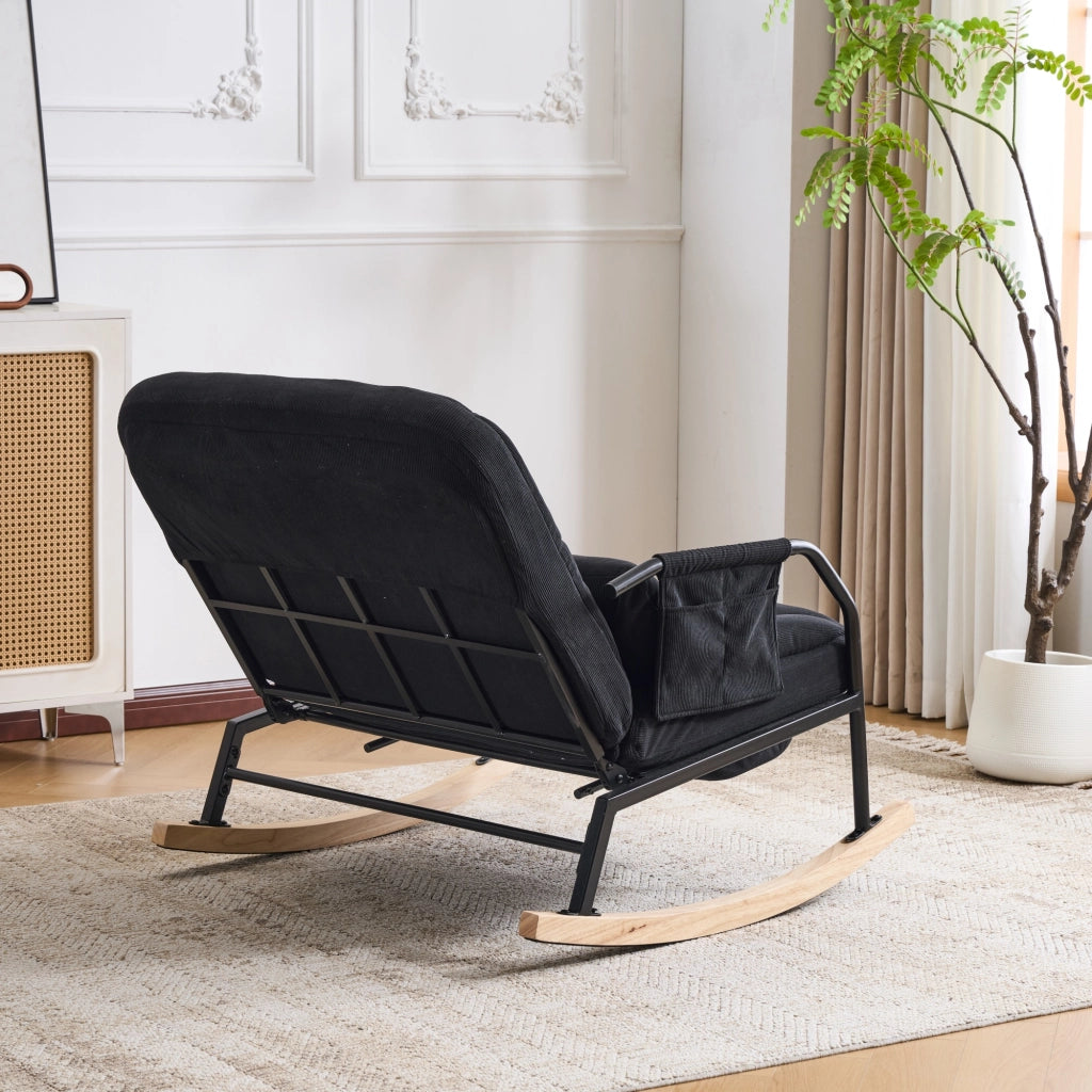 POLTRONA A DONDOLO Reclinabile 82x62 cm Velluto Nero con poggiapiedi estraibile