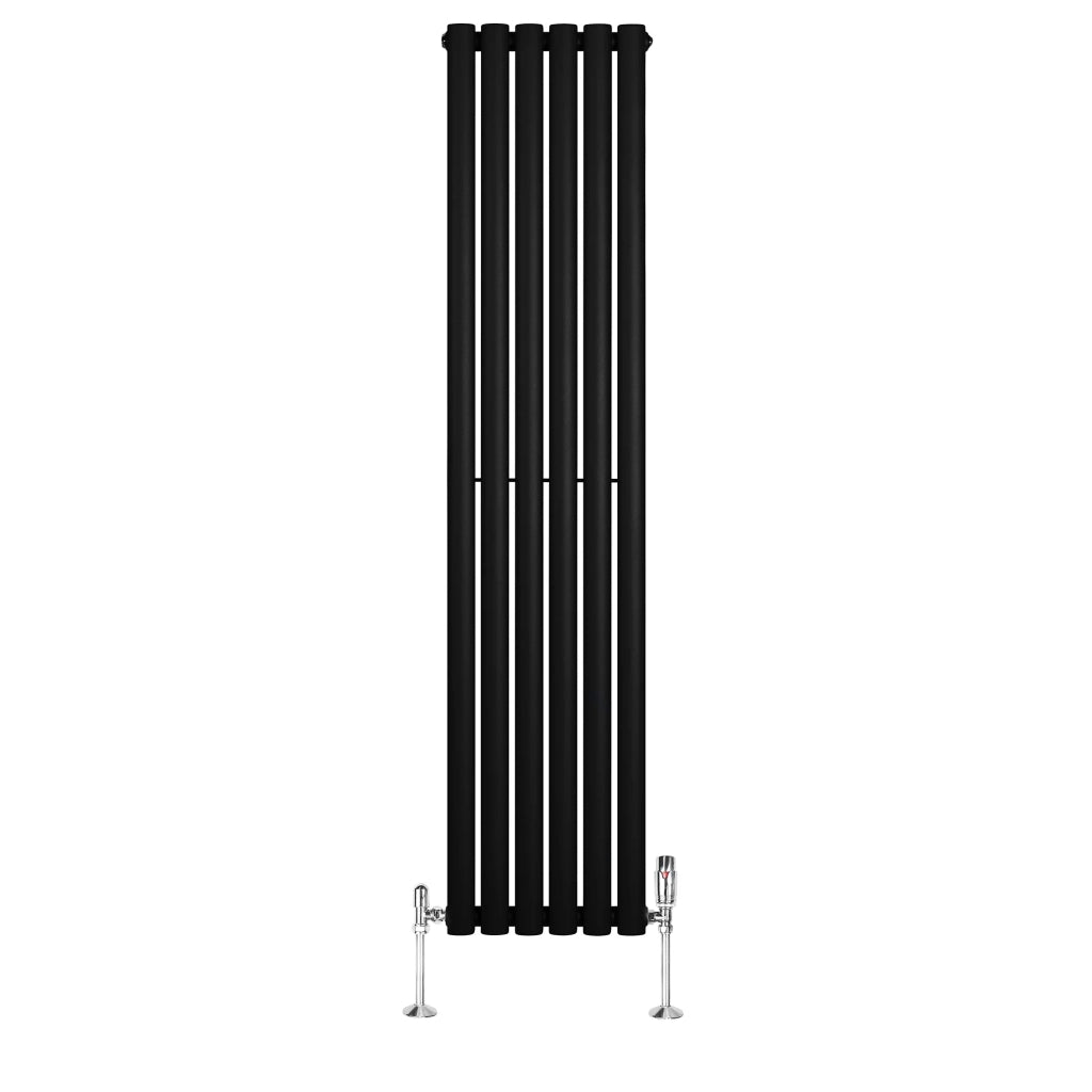 Radiatore Verticale Ovale 1600x360mm Nero con Valvole TRV