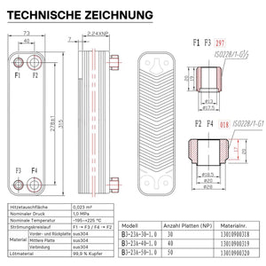 Scambiatore a piastre saldobrasate in acciaio inox, 30 piastre, max 125 kW