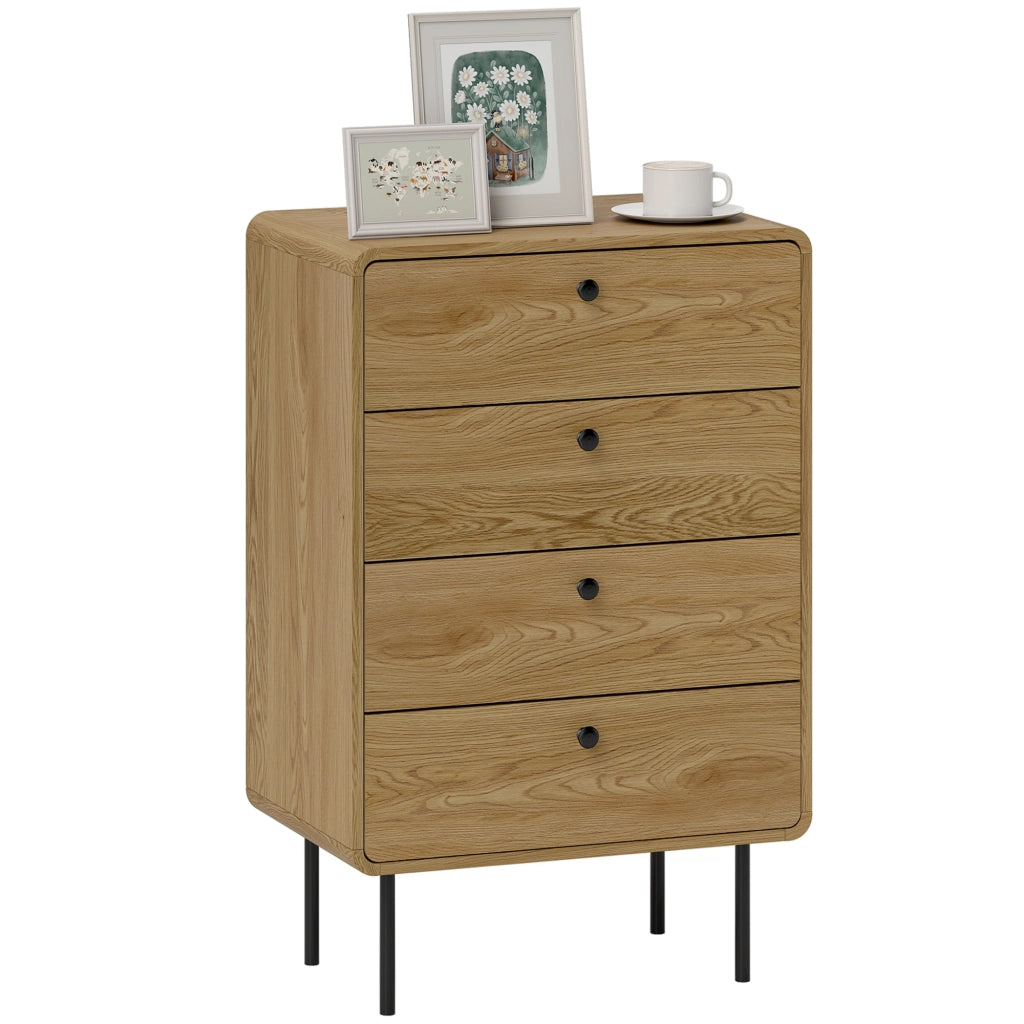 Cassettiera 4 cassetti stretta con piedi in acciaio ¨C Xylo ¨C Rovere 60x39x91.5cm