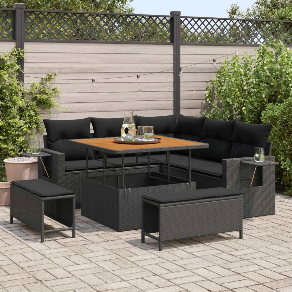 Set Divano da Giardino con cuscino 8 pcs Nero polyrattan 3361734