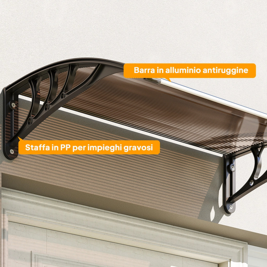 Pensilina da Esterni Impermeabile e Anti-UV, in PC, PP e Alluminio, 75x100x23 cm, Marrone e Nero