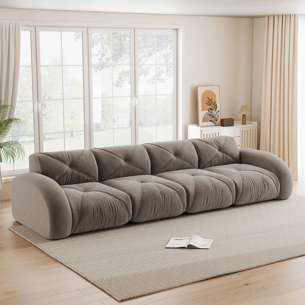 Divano modulare 4 posti senza telaio 358x95x76 cm in chenille taupe