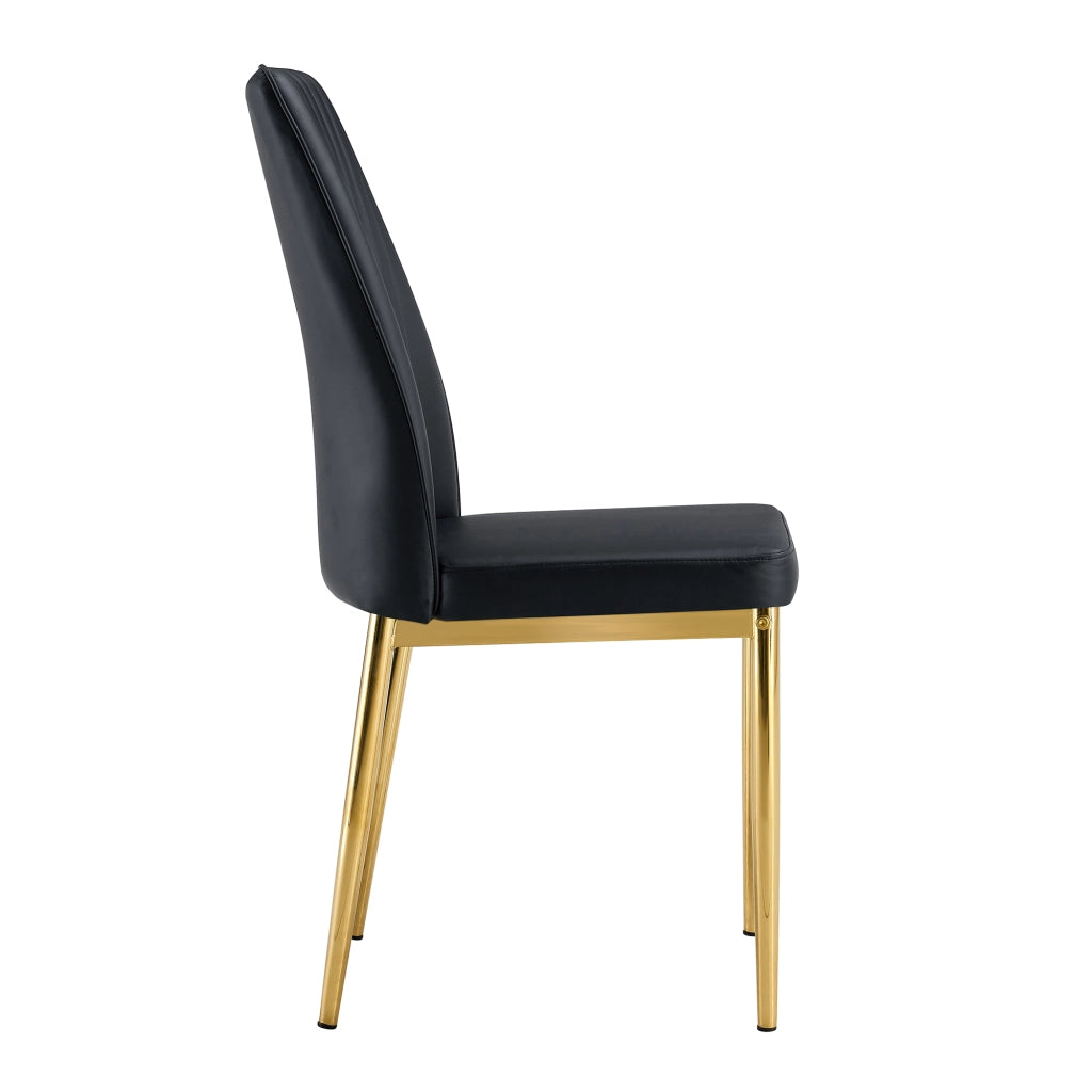 Sedia da pranzo Set di 4 con schienale ergonomico, in PU e metallo, Nero e Oro