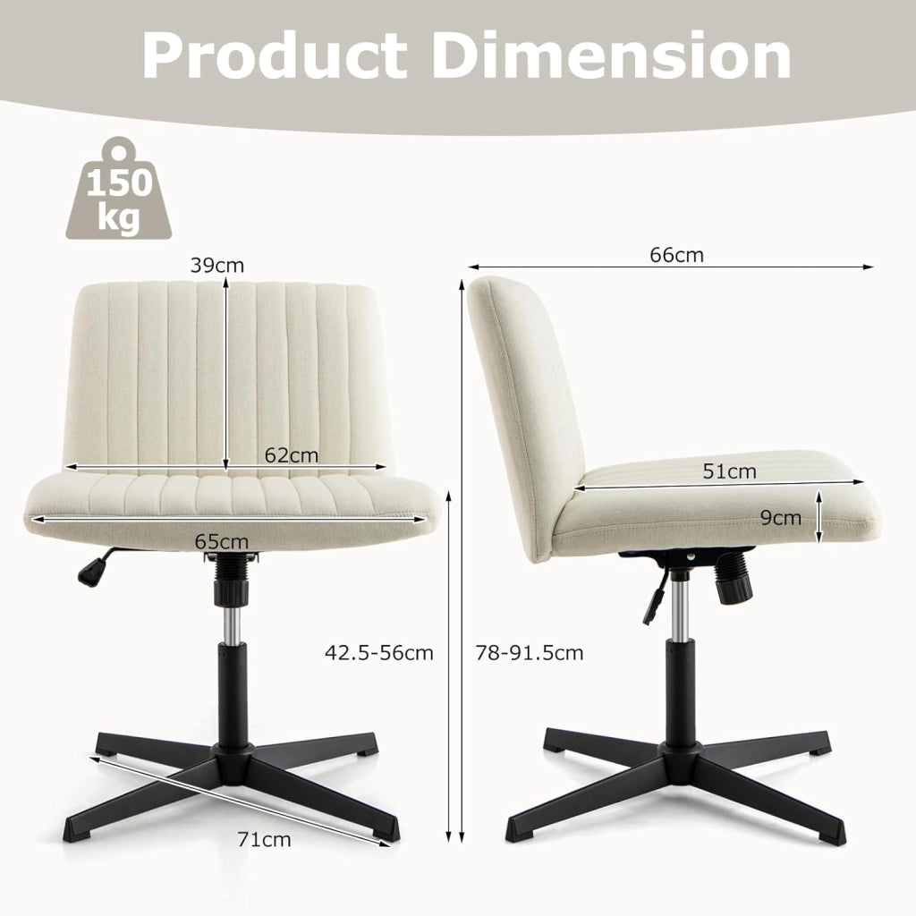 Sedia Ufficio Senza Braccioli, Sedia Ufficio Girevole a 360°, con Ampia Seduta e Oscillazione di 120°, Regolabile in Altezza, per Casa e Ufficio, 71 x 66 cm，3 Colori