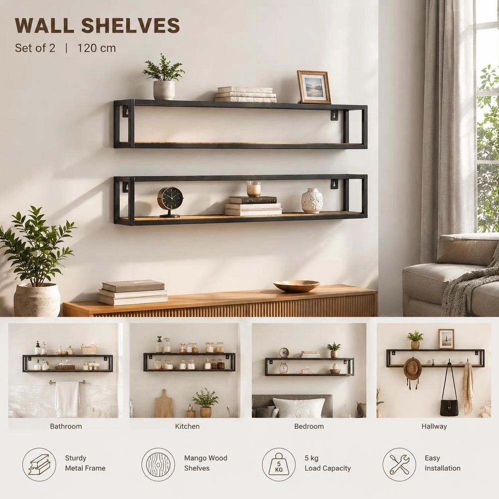 Wall Shelves 2 Pcs 120 Cm Rough Mango Wood