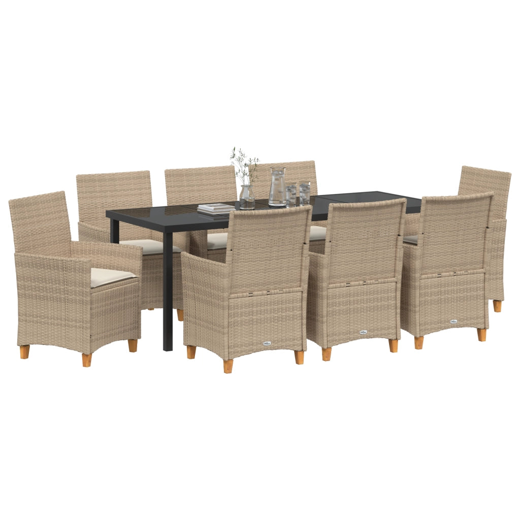 Set di Mobili da Pranzo da Giardino con Cuscini Beige Polyrattan