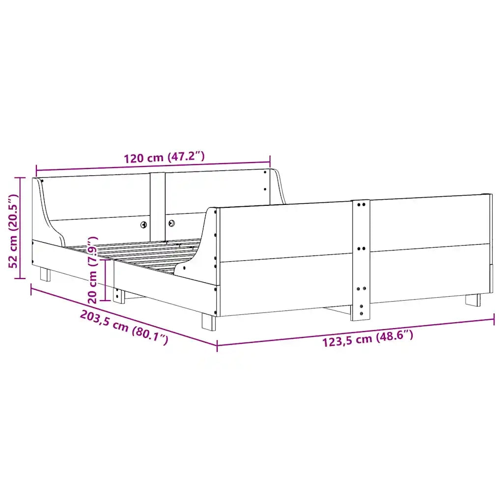 Letto senza Materasso Marrone Cera 120x200 cm in Legno di Pino 850772