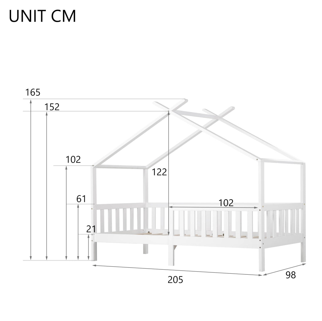 Letto a casetta per bambini 90x200 cm in pino bianco