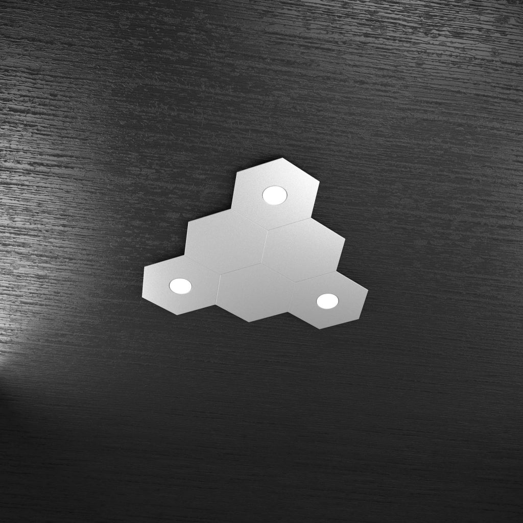 HEXAGON APPLIQUE-PLAFONIERA 3 LUCI + 3 DECORATIVO GRIGIO 1142-3L3D-GR