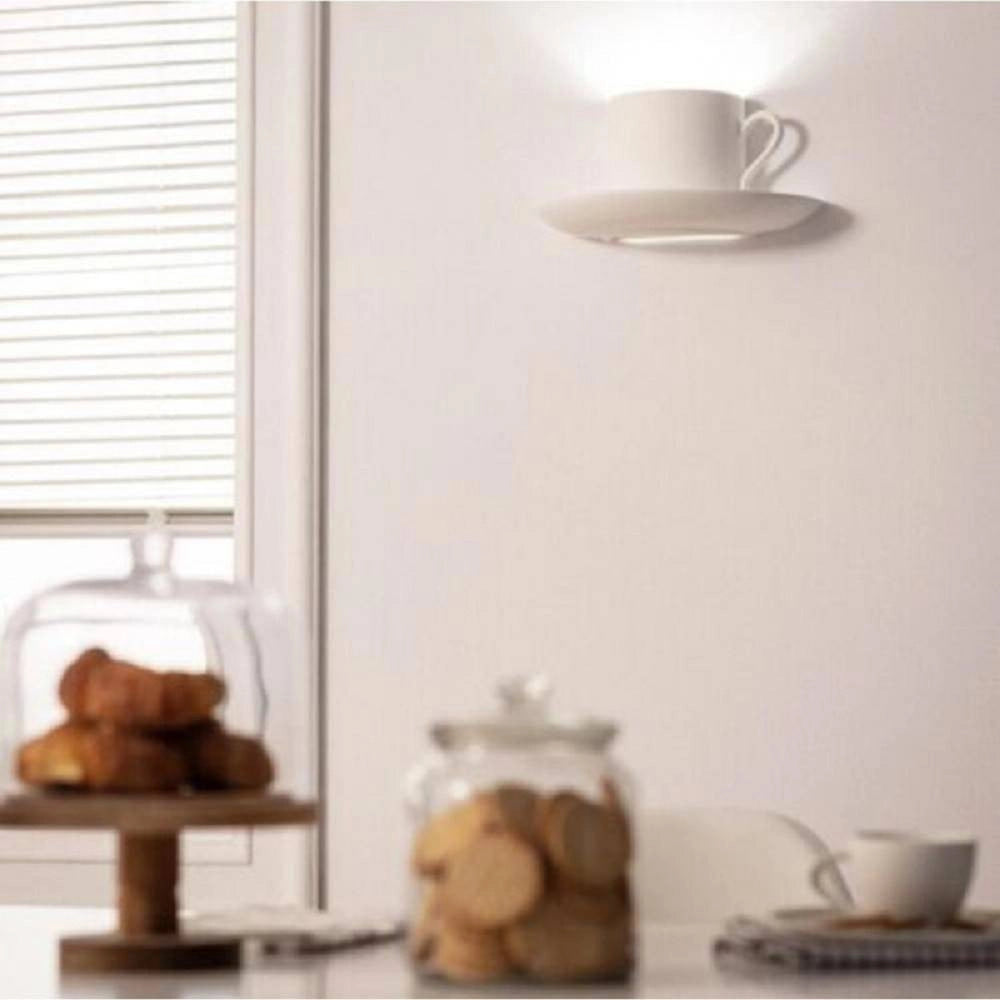 Trade Shop - Applique Gesso A Forma Di Tazza Da Caffè A Parete Verniciabile Attacco G9 Gs-e85 -
