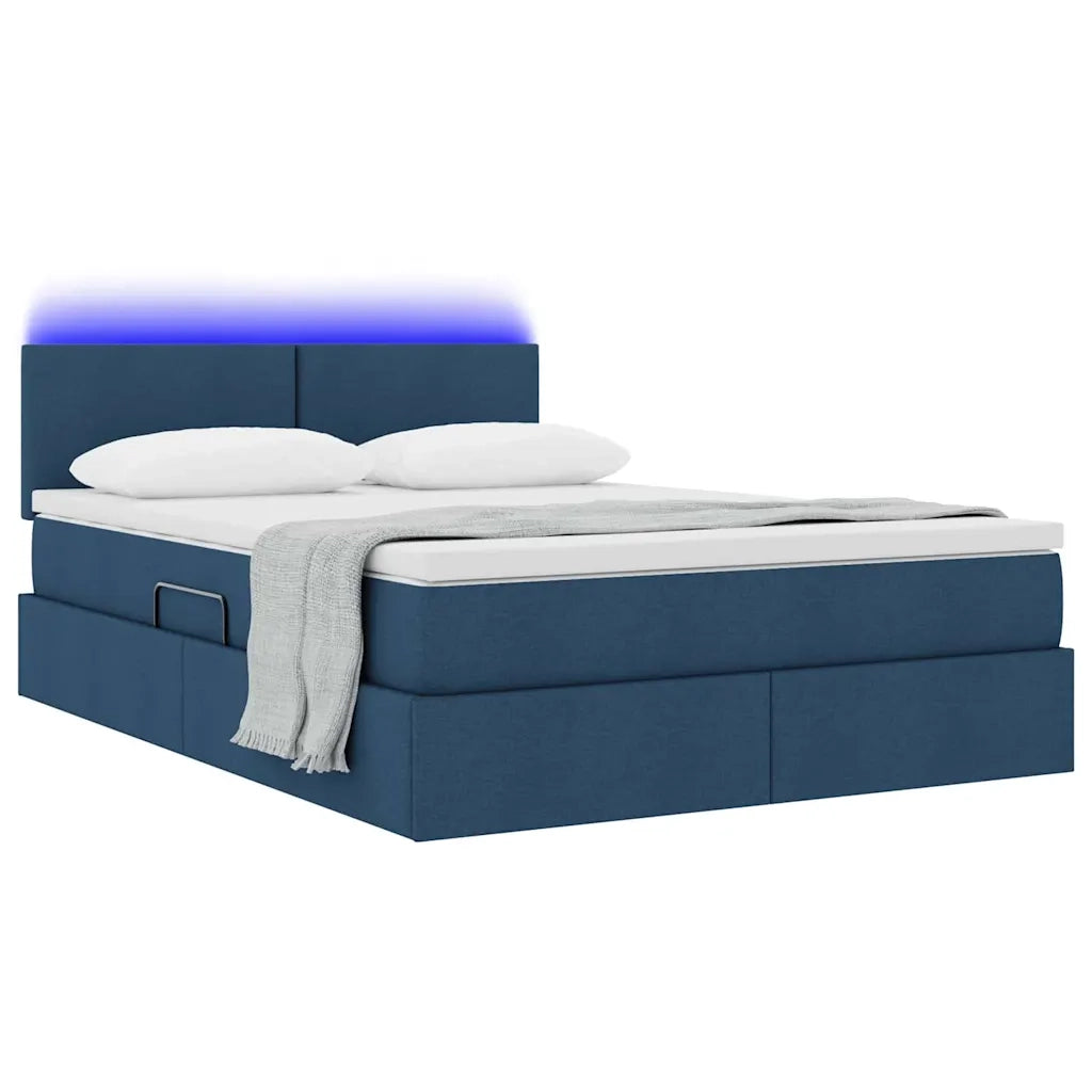 Letto con contenitore LED e materasso Blu 140 x 200 cm Tessuto