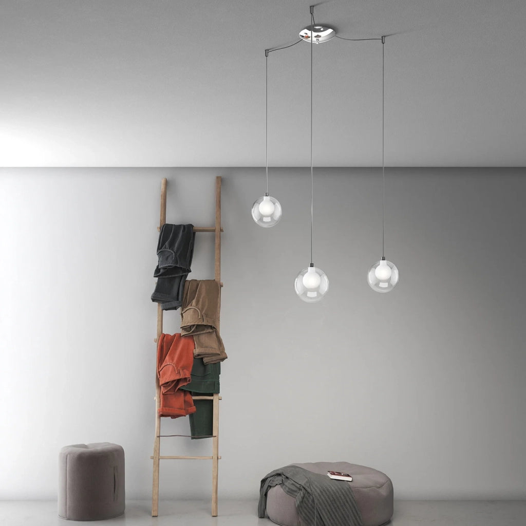 Lampadario Contemporaneo Inside Metallo Cromo Vetro Bianco 3 Luci G9