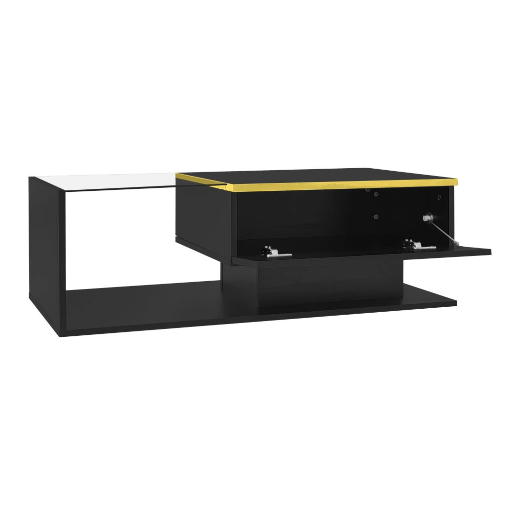 Tavolino da salotto 100 cm - Zephmum - Effetto LED, vetro, lucido nero