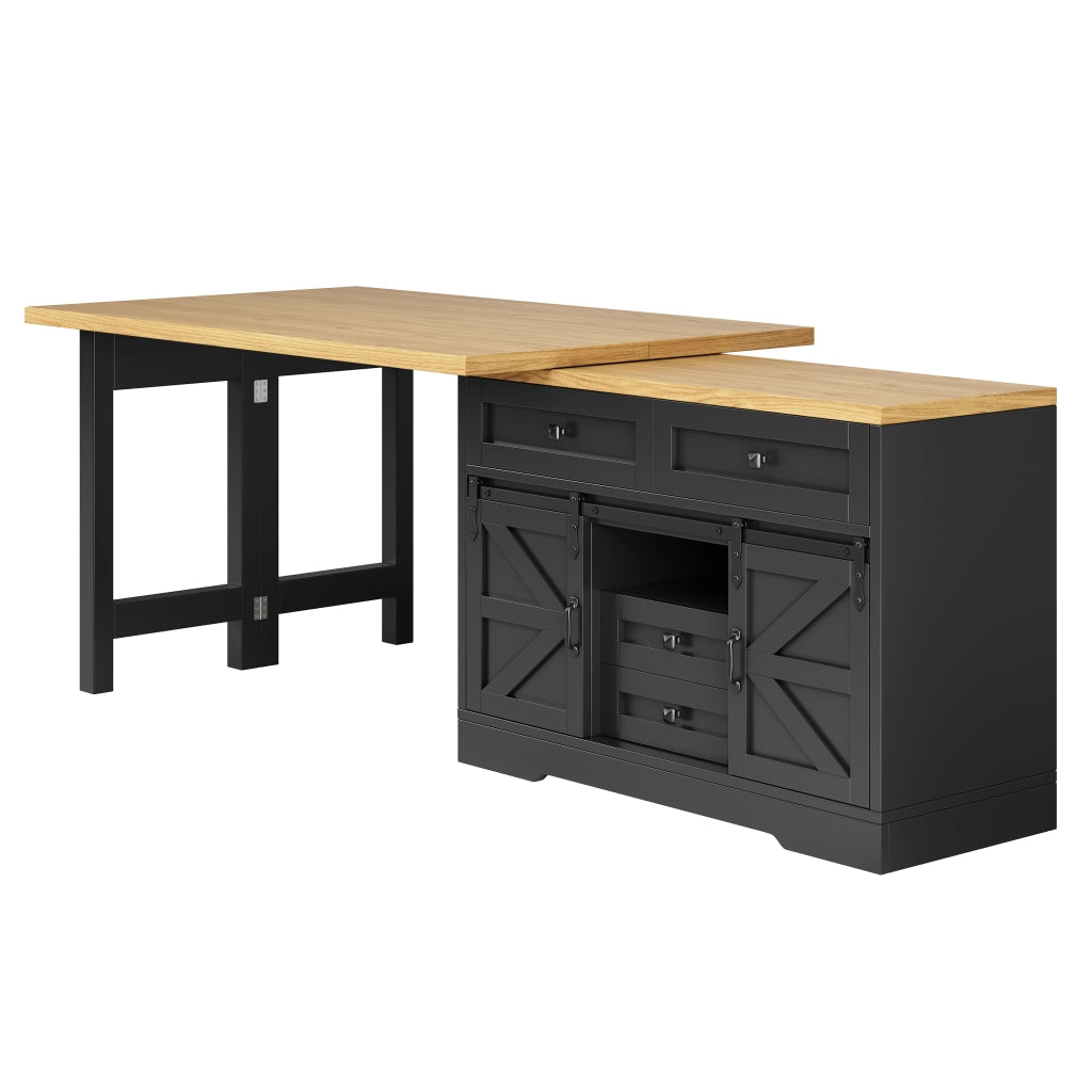TAVOLO ISOLA CUCINA ESTRAIBILE 120-197 cm MDF Nero