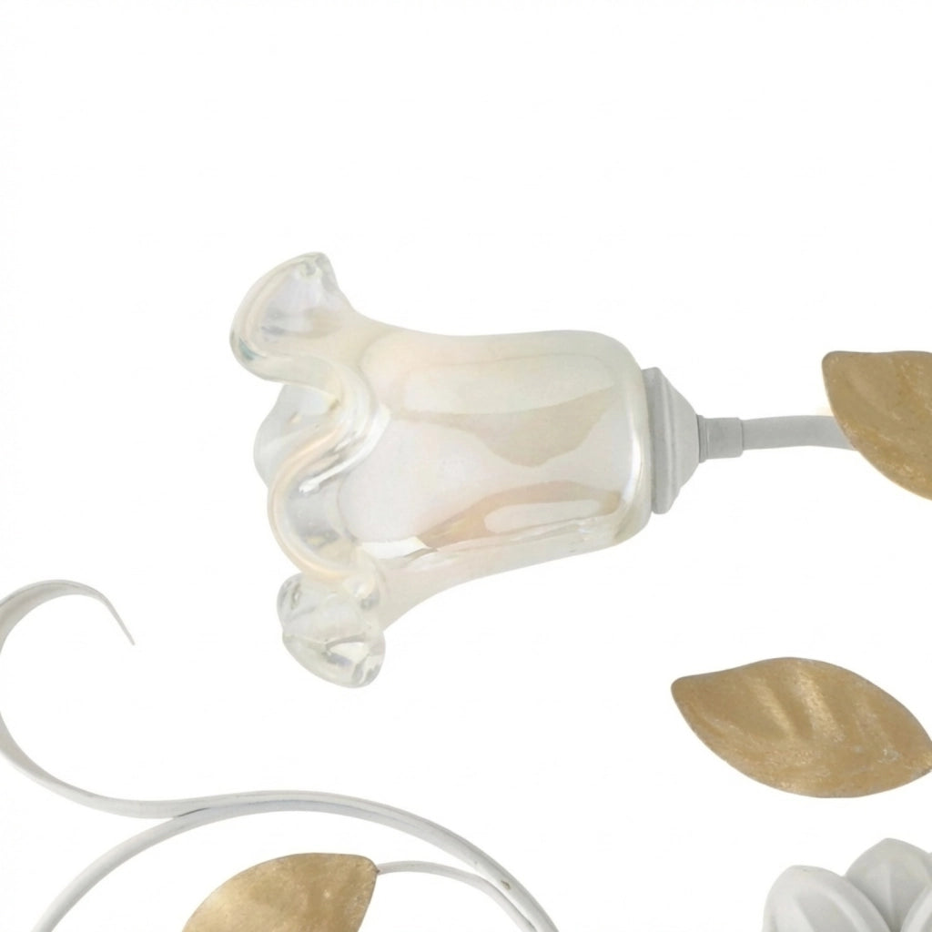 Plafoniera Arte Povera Cesto Metallo Bianco E Oro 3 Luci E14