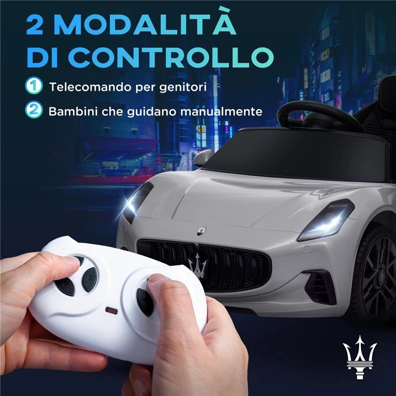 MACCHINA PER BAMBINI 12V MASERATI GRAN TURISMO FOLGORE CON TELECOMANDO ETÀ 3-5 ANNI GRIGIO