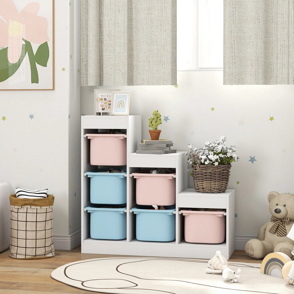 Meuble de Rangement pour Jouets 3 Niveaux 3-8 Ans Bleu Clair Rose