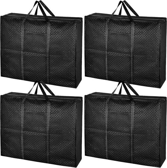 Zak di stoccaggio extra grande per traslochi - 140L - contenitore di stoccaggio da posizionare sotto il letto con chiusura a zip per abiti e coperte - viaggi campeggio - scatole di trasloco pieghevoli - grande robusto - organizzatore di fogli nero