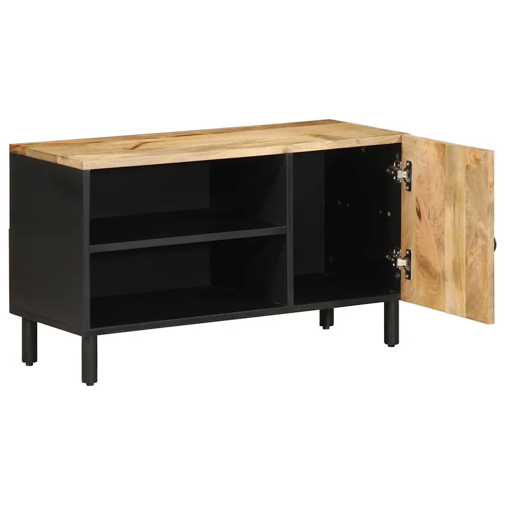 Mobile Porta TV Nero 80x33,5x46 cm Legno Massello Mango Grezzo 4018643