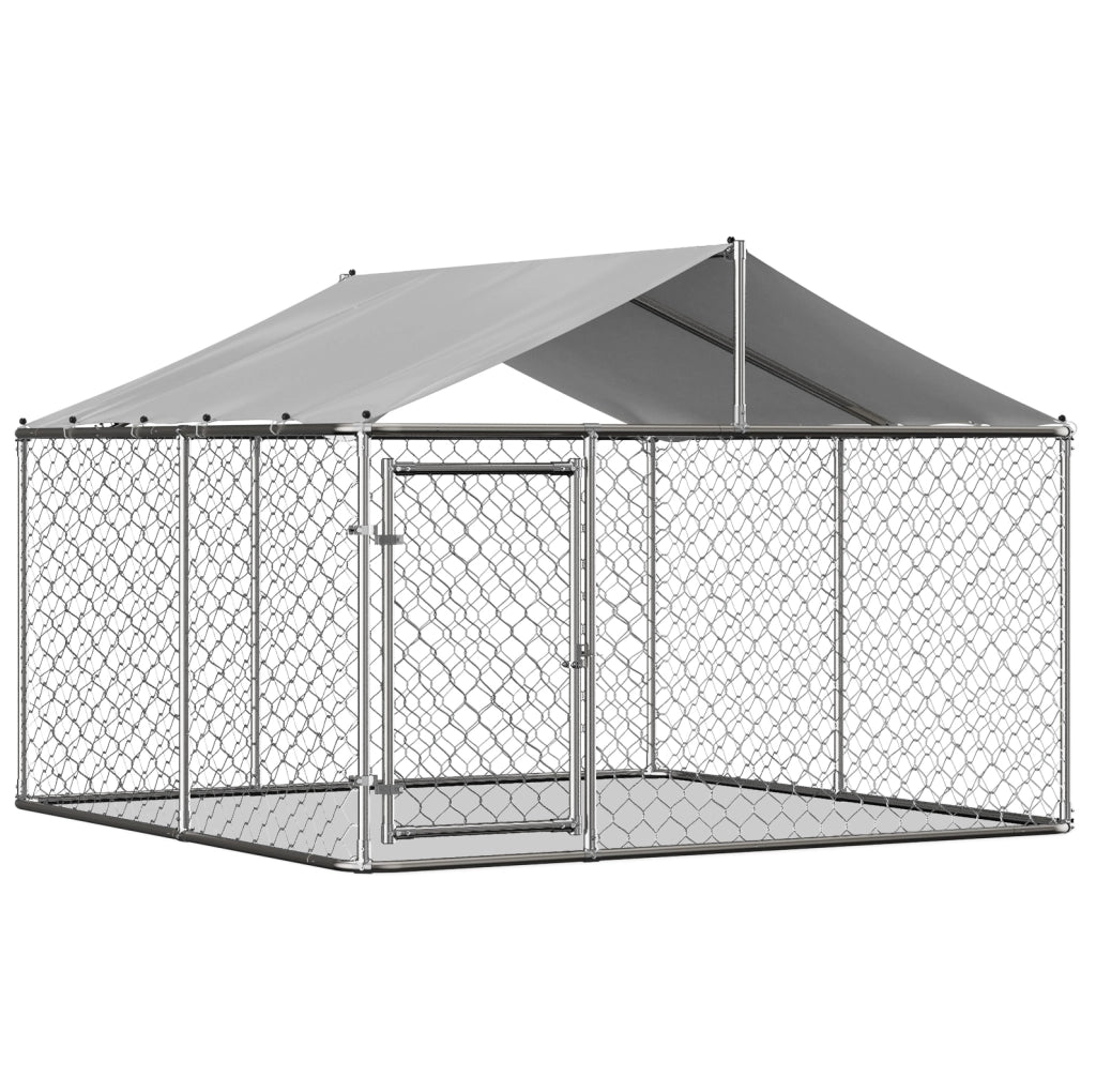 Recinto per cani 230x230x117 cm argento metallo con tetto