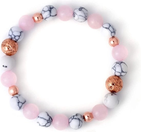 Anello di Comfort in Pietra Naturale con Pony e Elastico con Cristalli e Perle - Collare di Comfort - Regalo per Donna - Collana di Relax per Donna - Regalo per Madre per San Valentino.