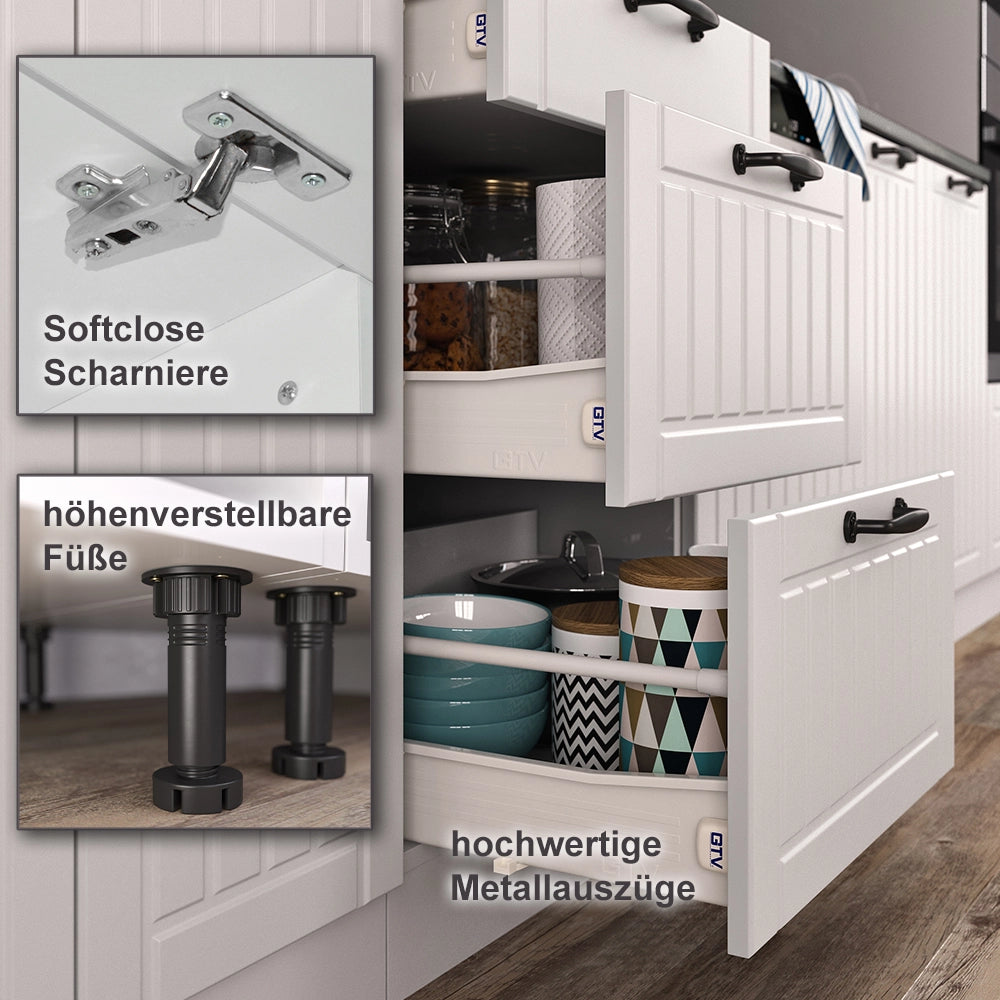 Cucina completa Fame-Line Bianco rustico/Bianco 140 cm senza piano di lavoro Vicco