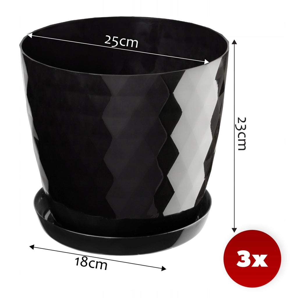 Vaso da fiori KADAX, fioriera, coperchio, 25 cm, supporto per fiori, plastica nera, 3 pezzi.