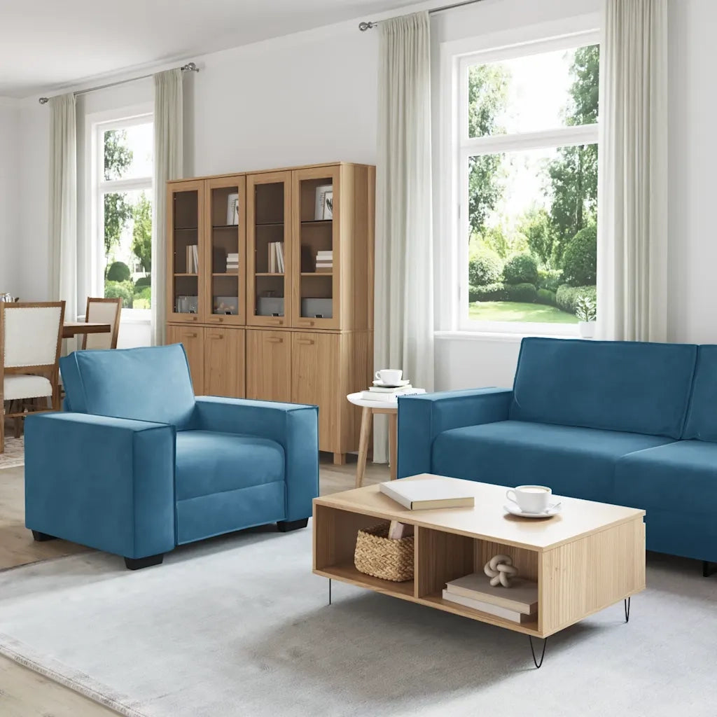 Set di Divani 3 pz con Cuscini Blu in Velluto 3324627