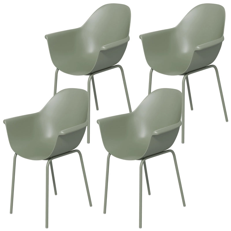 Set di 4 sedie da giardino in acciaio e plastica, colore verde, con schienale alto