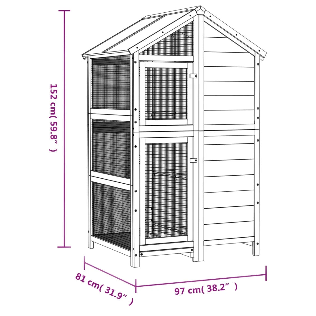 vidaXL Casetta per Uccelli Grigia 97x81x152 cm Legno Massello di Pino