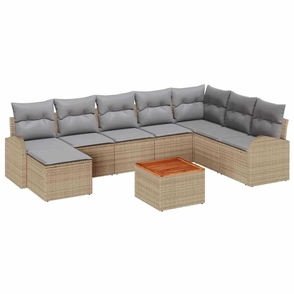 Set Divano da Giardino 9 pcs Beige e Grigio Chiaro polyrattan
