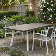 Tavolo da esterno Penticton, Base per picnic, Piano da pranzo da giardino, Banco outdoor multiuso, 162x101 h77 cm, Bianco e Grigio scuro