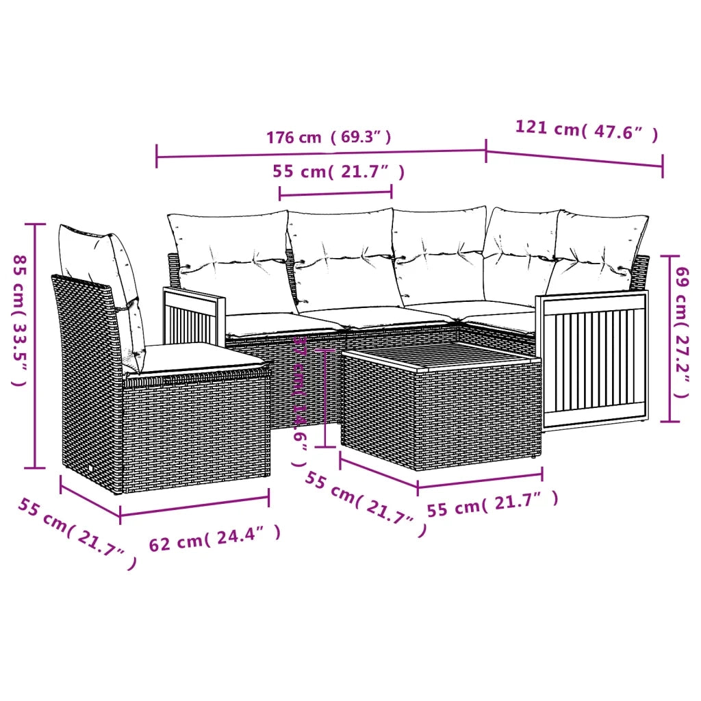 Set Divano da Giardino 6 pz con Cuscini Beige in Polyrattan 3260064