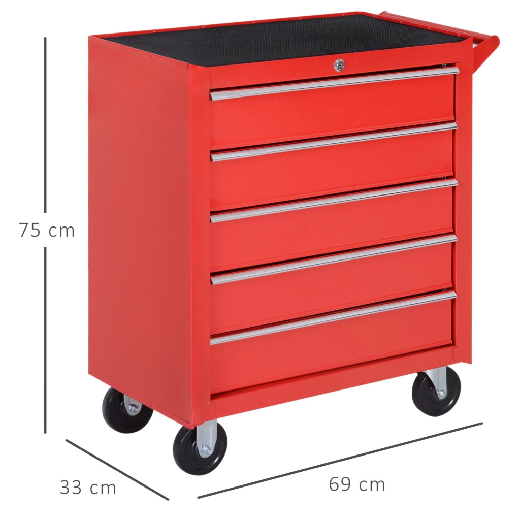 Carrello portautensili mobile con 7 cassetti, chiudibile, in acciaio rosso, con ruote e tappetini EVA
