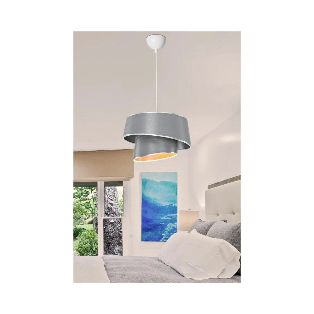 Lampada a sospensione con paralume grigio effetto legno Lima MDL5132
