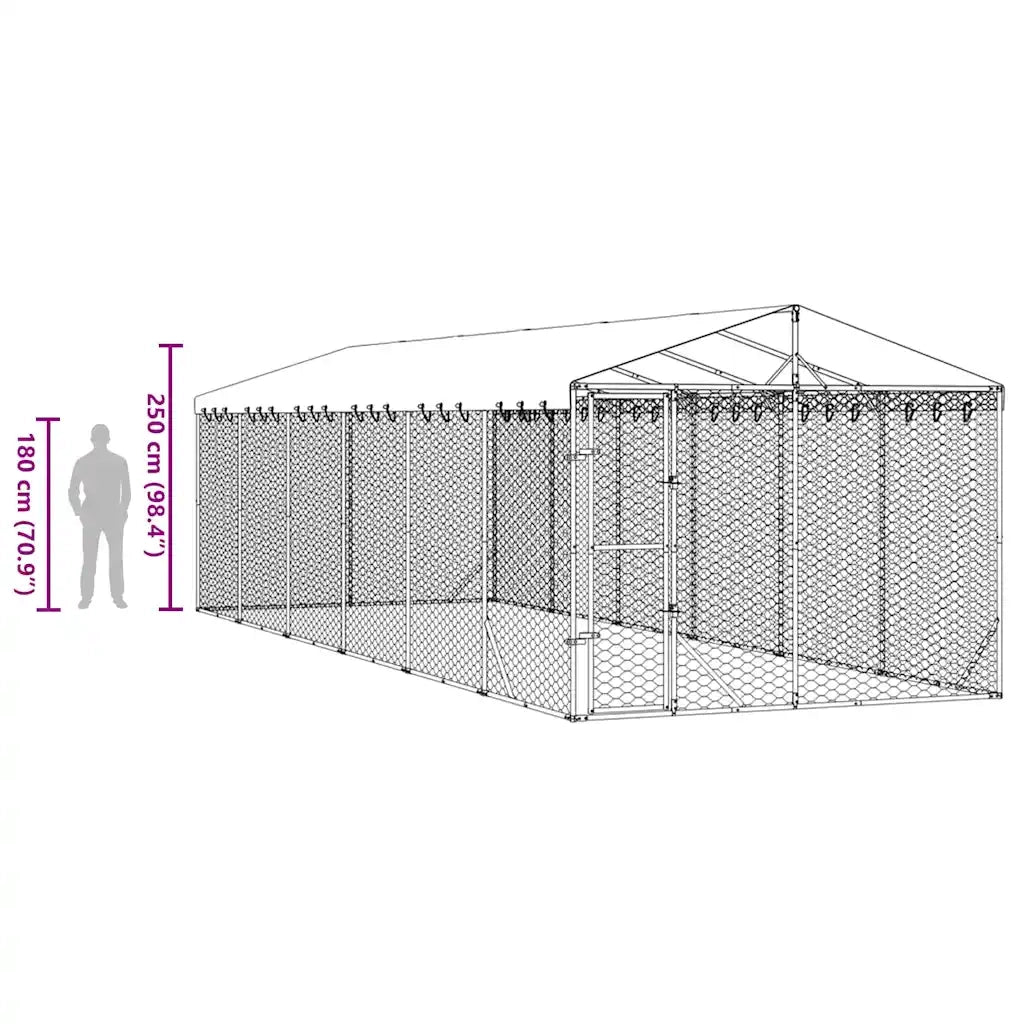 Cuccia Cani da Esterno Tetto Argento 3x9x2,5 m Acciaio Zincato 3190490