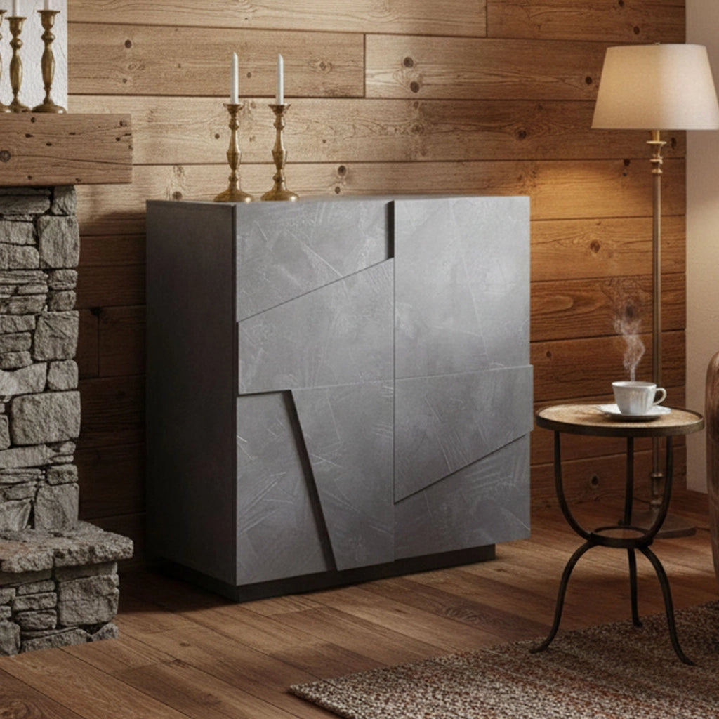 Credenza moderna a 2 Arli, Made in Italy, Madia da cucina, Buffet di design da soggiorno, cm 81x44h86, Grigio Ardesia