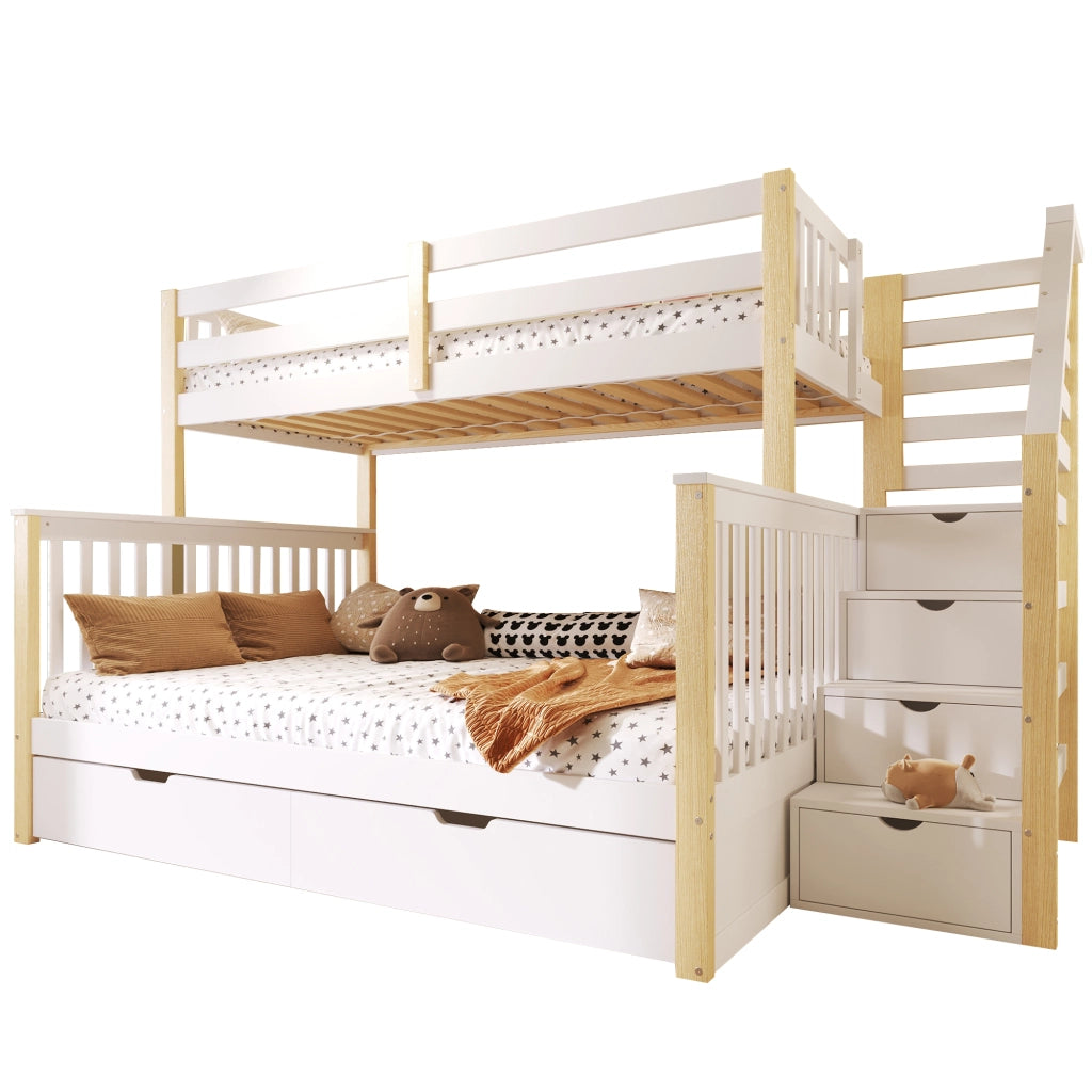 Castello 90x200 sopra 140x200 bianco/naturale cassetti e vano