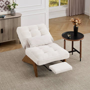 Poltrona relax reclinabile in corduroy beige con cuscino lombare e gambe in legno massello