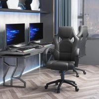 Sedia da Gaming ad Altezza Regolabile, Sedia da Ufficio con Funzione a Dondolo, Girevole e Reclinabile, 71x61x108-118 cm, Nera