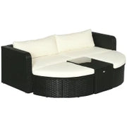 Salotto da Giardino con 2 Poltrone e 2 Poggiapiedi in Rattan PE, Tavolino in Vetro, Nero