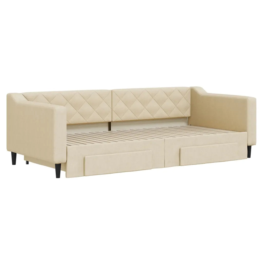 Divano letto | Sof¨¤ letto | Letto singolo Estraibile con Cassetti Crema 90x200 cm in Tessuto