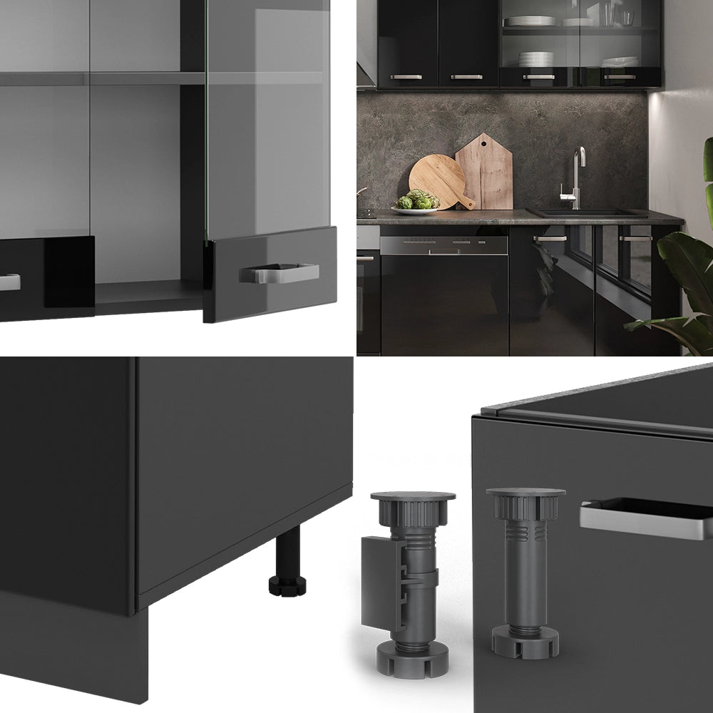 Vicco Cucina componibile Nero lucido/antracite 300 cm , PL Marmo