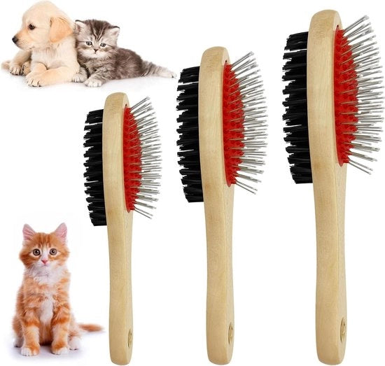 Set di spazzole per cani a 3 pezzi spazzola a doppia faccia in legno per la cura e pulizia dei cani e gatti - spazzola morbida per pelo di cane e gatto lungo