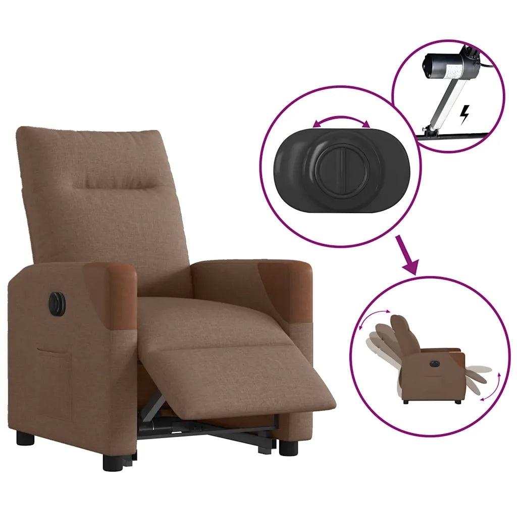 Poltrona Alzapersona Reclinabile Elettrica Marrone Tessuto 3324025