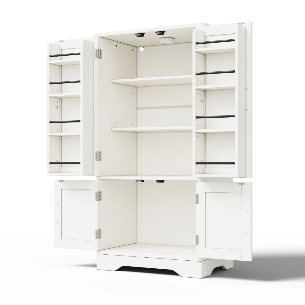 Credenza alta con LED sensore, 2 ripiani regolabili e ante ondulate, per cucina, in MDF bianco 120 × 60 × 40 cm
